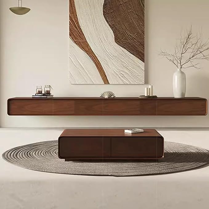Floating TV Stand Floating TV Unit 62/78/94'' Wall Mounted TV Cabinet Wooden Entertainment Media Console Center Simple Living Room Bedroom Wall Mounted TV Stand Shelf(Brown-A,200 * 24 * 20cm)