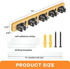IMILLET Broom Holder Wall Mount, Bamboo Broom Hanger with 5 Racks 4 Hooks, Mop and Broom Holder Wall Mount Self Adhesive, Home Organization and Storage for Laundry Room, Closet, Utility Room
