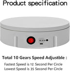 JAYEGT Motorized Rotating Display Stand,220 Lbs Load, 360 Degree Electric Rotating Turntable for Photography Products Display,Show,Remote Control Angle, Speed (White/8.66Inch / Rechargeable/Adapter)