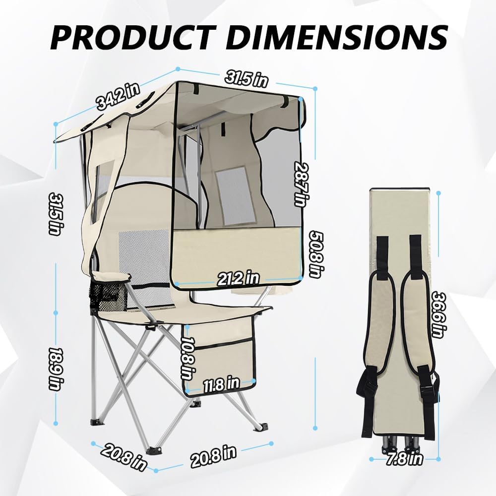 BESTHLS Camping Chair with Canopy Shade Portable Folding Beach Chairs with Co...