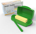 Butter Dishes with Lid for Countertop Refrigerator, Plastic Butter Dish Clear Flip Top Lid Butter Container with Spreader, Non-Slip Bottom Butter Holder Keeper (Green)