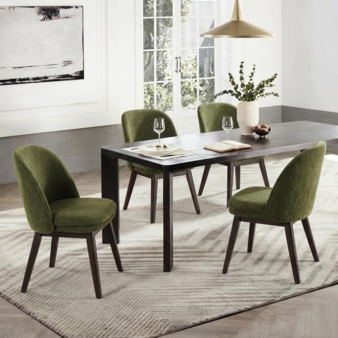 Wooden Dining Chairs Set of 4, Fabric Upholstered Modern Dining Room Chairs w...