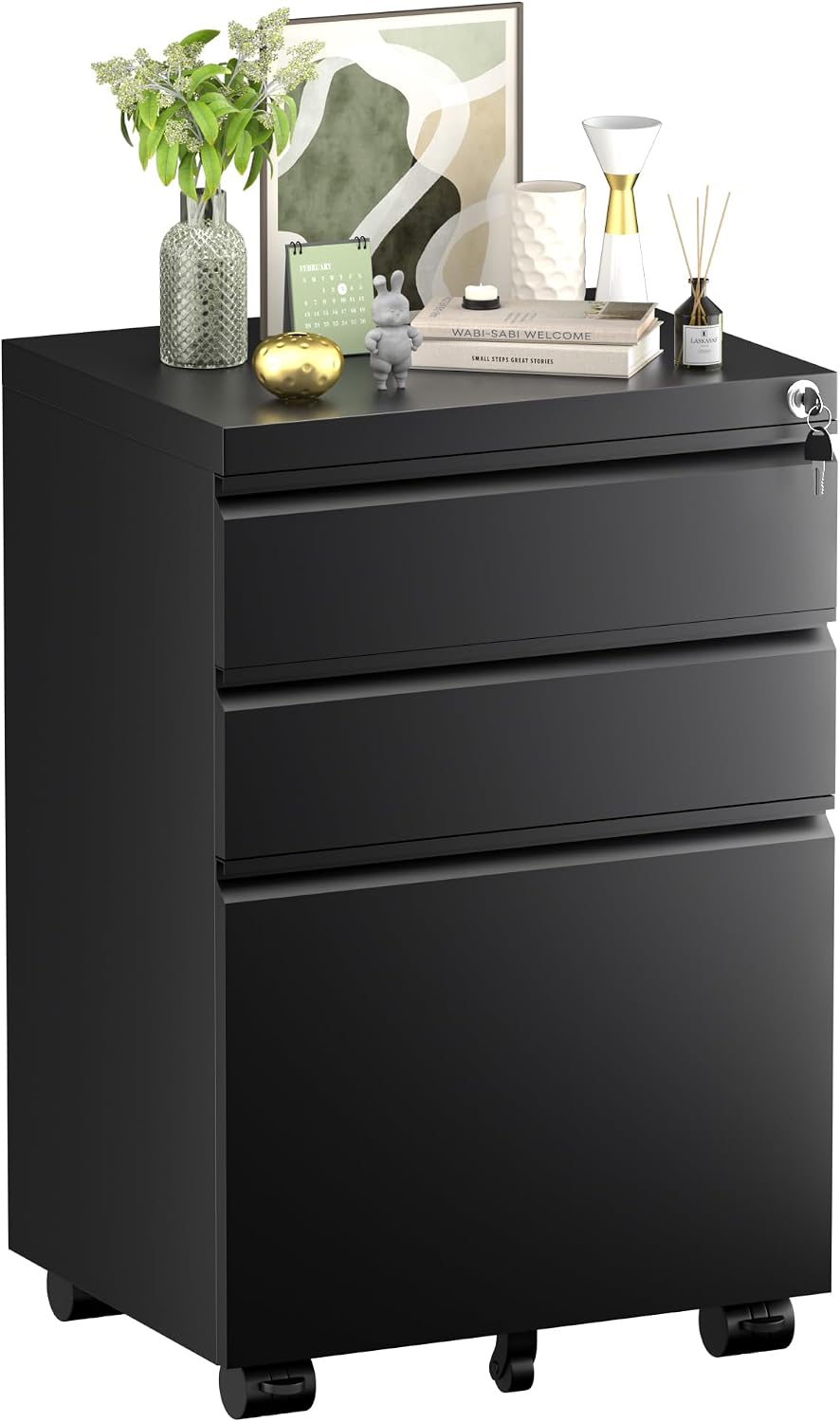 Bonusall 3 Drawer File Cabinet with Lock, Small Under Desk Filing Cabinet for...