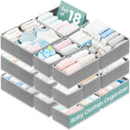 RFAQK 18 Pack Drawer Organizer Clothes-3 Sizes Dresser Organizer for Underwear Closet, Baby Clothes Organizer for Wardrobe-Foldable Fabric Drawer Dividers for Bedroom,Lingerie,Undies,Bra-Grey