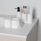 Bathroom Accessory Set - 6 Pieces Bathroom Accessories Set Complete with Soap Dispenser, Toothbrush Holders, Tumbler, Vanity Tray and 2 Qtip Holder for Home Organizer and Decor, White