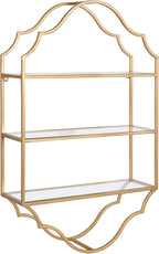 Kate and Laurel Leanna Scalloped Three-Tiered Wall Shelf, 20 x 32, Gold, Decorative Floating Shelf Storage and Wall Organizer for Bathroom Over Toilet Storage or Display