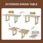 Merax 7 Piece Extendable Wooden Dining Table Set, Farmhouse Extendable with 18" Move Leaf, 78" Rustic and 6 Upholstered Chairs for Kitchen Room, Natural