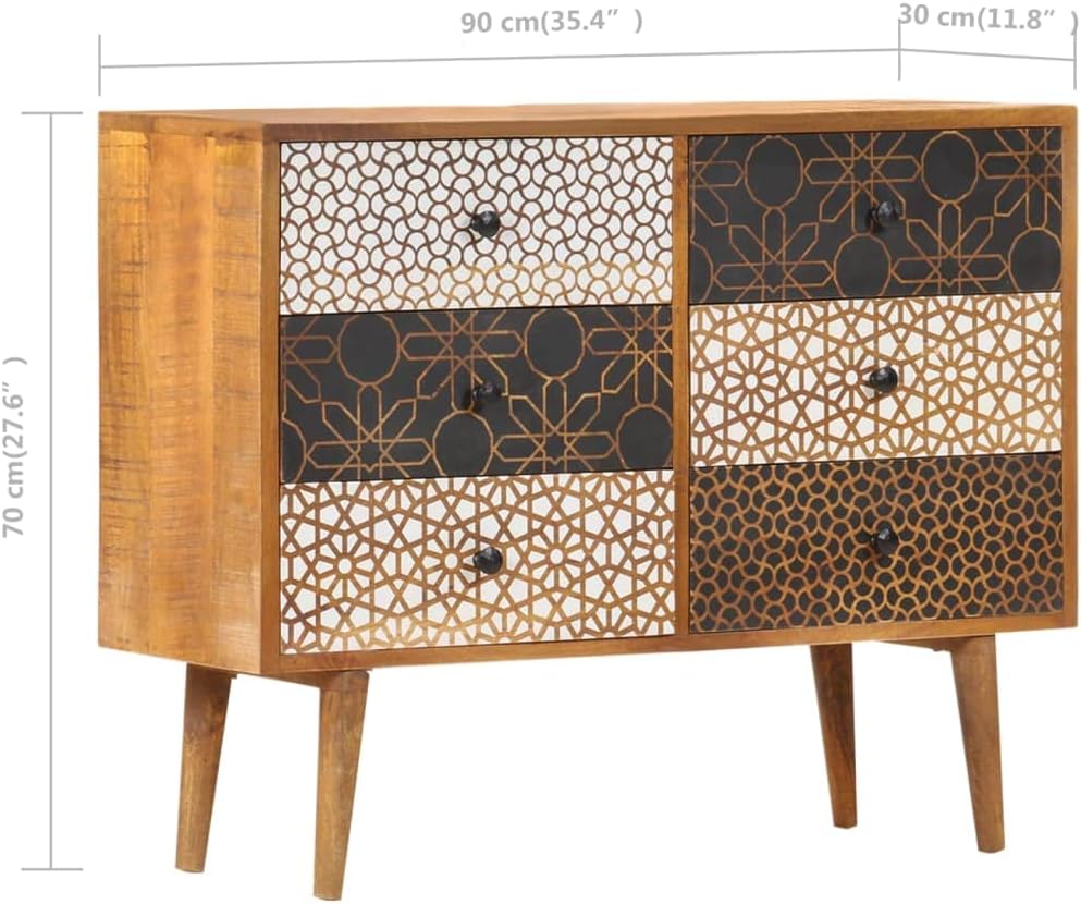 Mid-Century Modern Sideboard with Six Large Drawers, Solid Mango Wood and MDF...