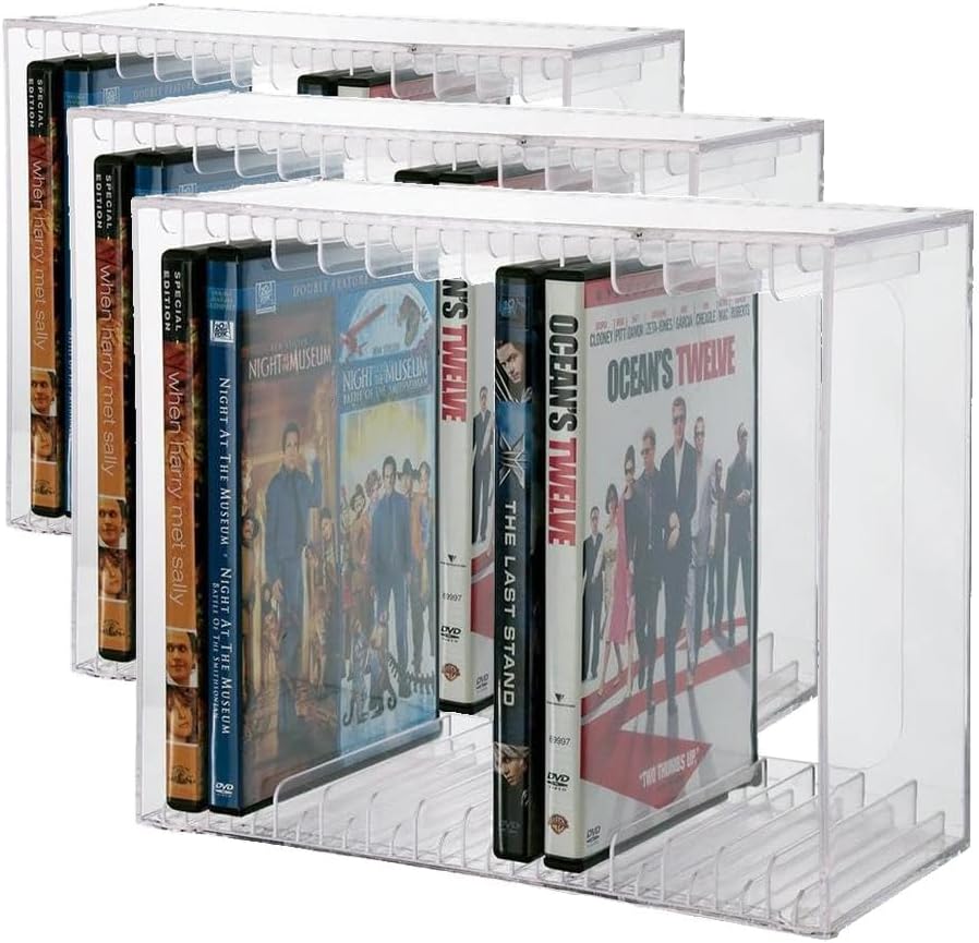 STORi Stackable Clear Plastic DVD Organizer with Rubber Feet | Rectangular Ho...