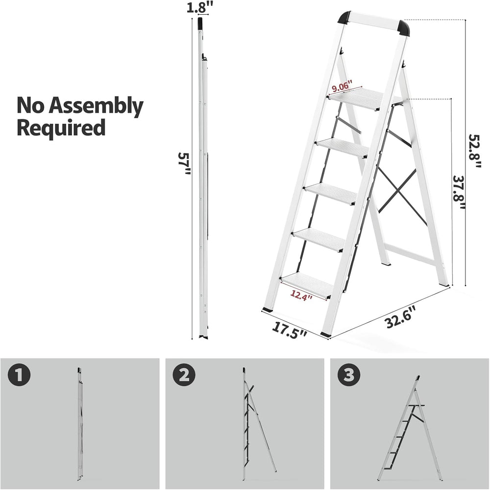 KINGRACK Aluminium 5 Step Ladder, Lightweight Step Stool with Non-Skid Pedals...