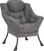 Welnow Lazy Chair for Living Room, Modern Reading Lounge Accent Chair with Armrests and a Side Pocket, Leisure Upholstered Lazy Sofa for Small Space, Bedroom, Dorm, Dark Grey