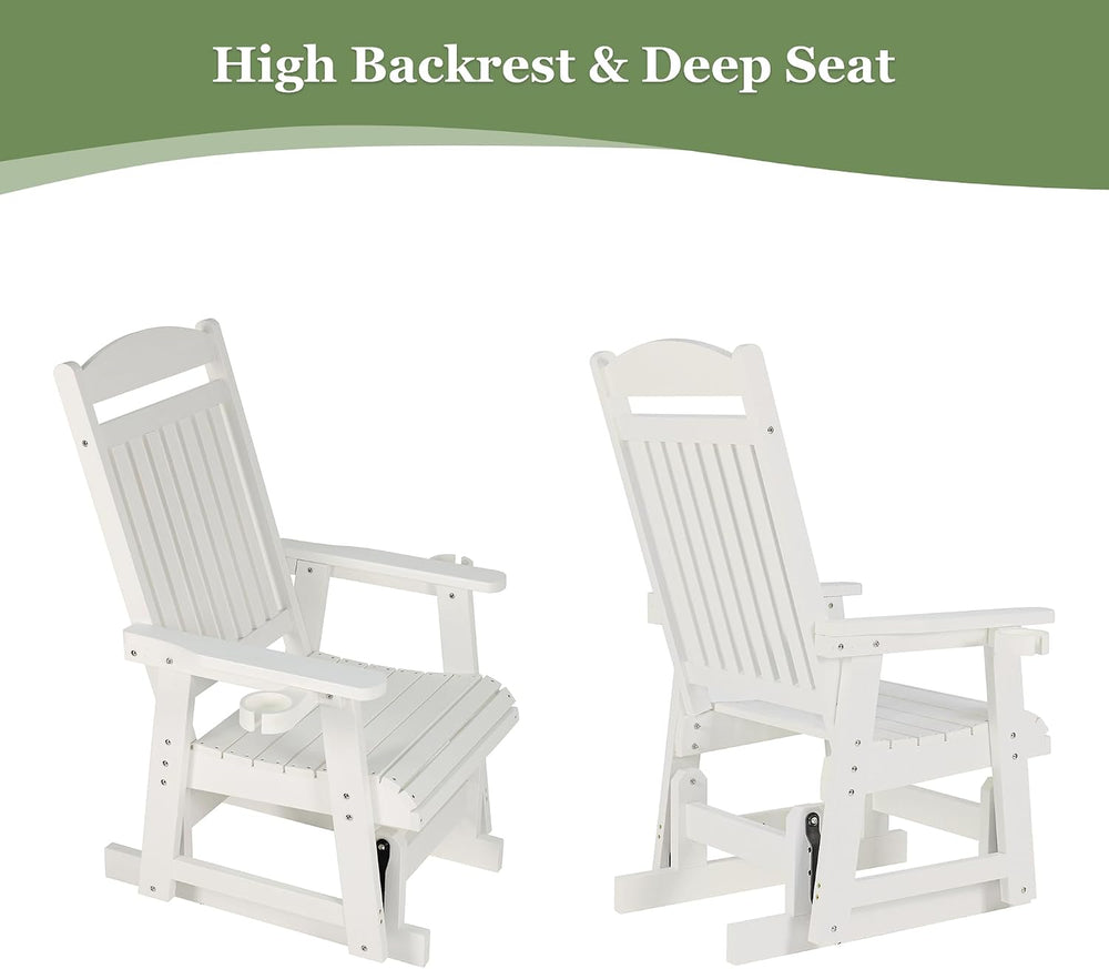 Poly Lumber Patio Glider for One Person, with Cup Holders, High Backrest and ...