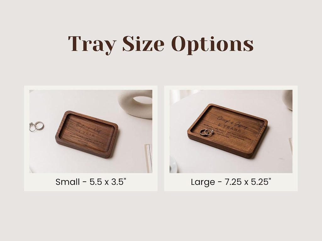 Custom 10th Year Custom Engraved Rec Tray - Custom Engraved Walnut Wooden Tray with Couple’s Names for Tenth Wedding Anniversary, Romantic Keepsake Gift for Him or Her