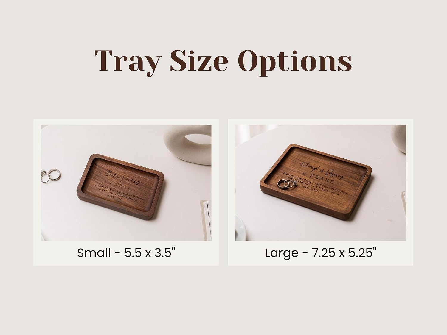Custom 10th Year Custom Engraved Rec Tray - Custom Engraved Walnut Wooden Tray with Couple’s Names for Tenth Wedding Anniversary, Romantic Keepsake Gift for Him or Her