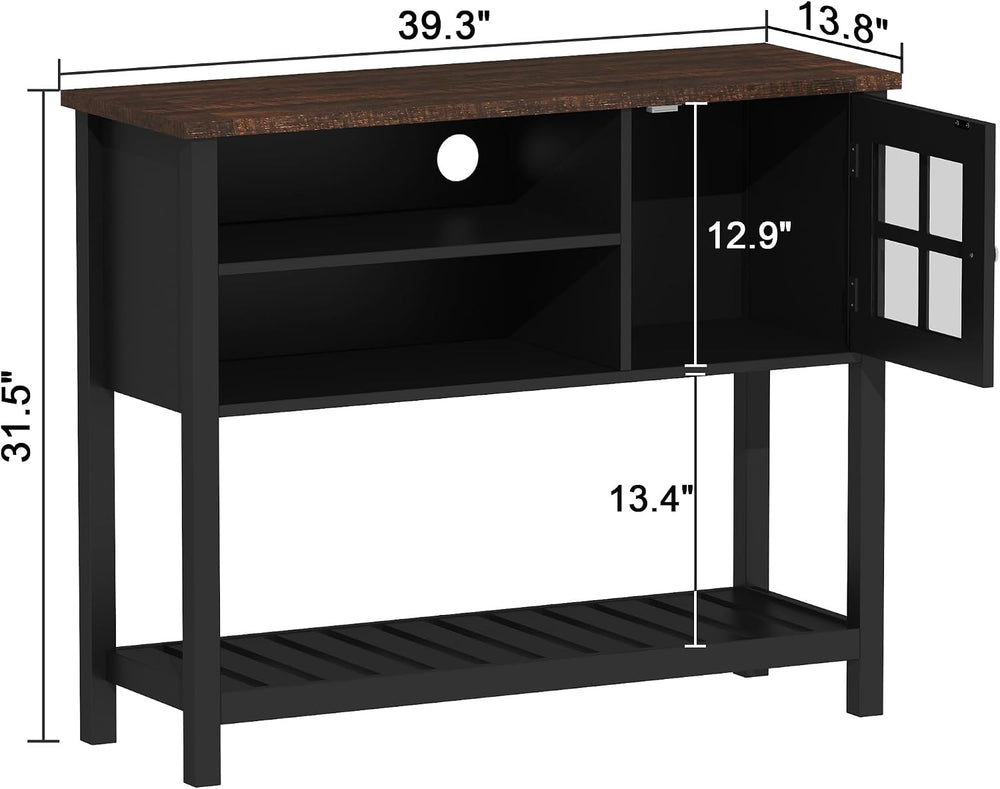 ChooChoo Farmhouse Coffee Bar Cabinet, 40" W Buffet Cabinet with Glass Door