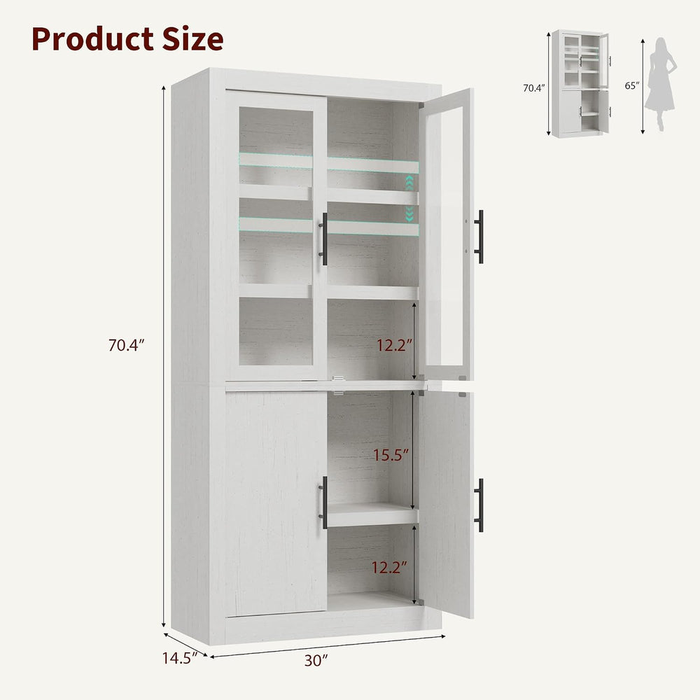 Farmhouse Kitchen Pantry Storage Cabinet, 70.5" Tall Wood Cupboard with ...