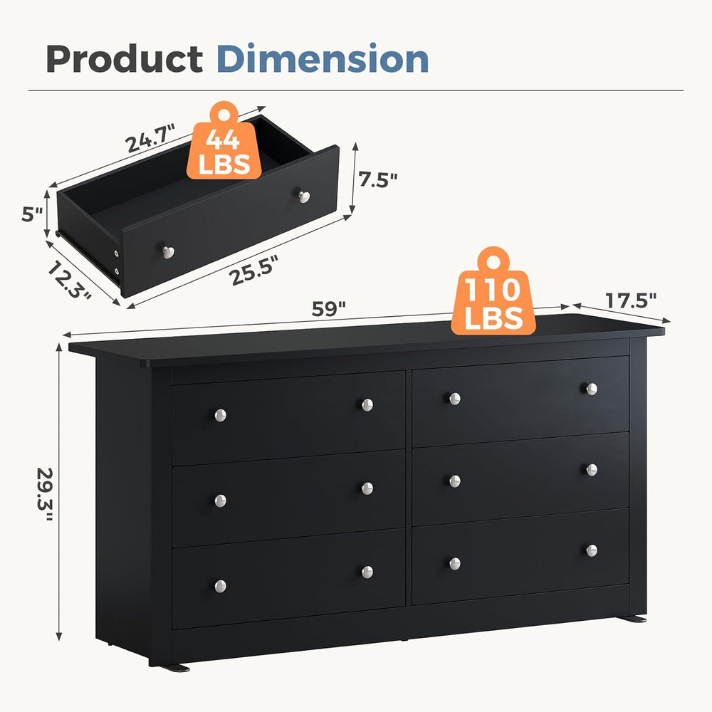 DUMOS Home Storage for Living Room, Wood Cabinet with 6 Drawers, 59" Wid...