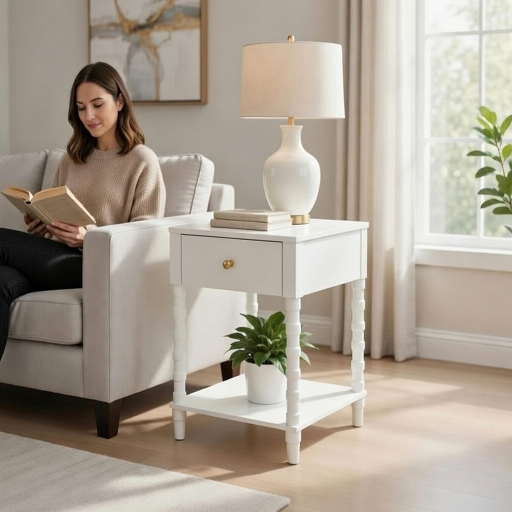 Decor Therapy Sterling Modern Side Table with Storage Drawer, Lower Shelf, Co...