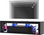 63" Floating High Gloss LED TV Stand for 75" TVs, Wall-Mounted Entertainment Center, Modern Media Console with Open Adjustable Glass Shelf and Hidden Storage Cabinet, Black