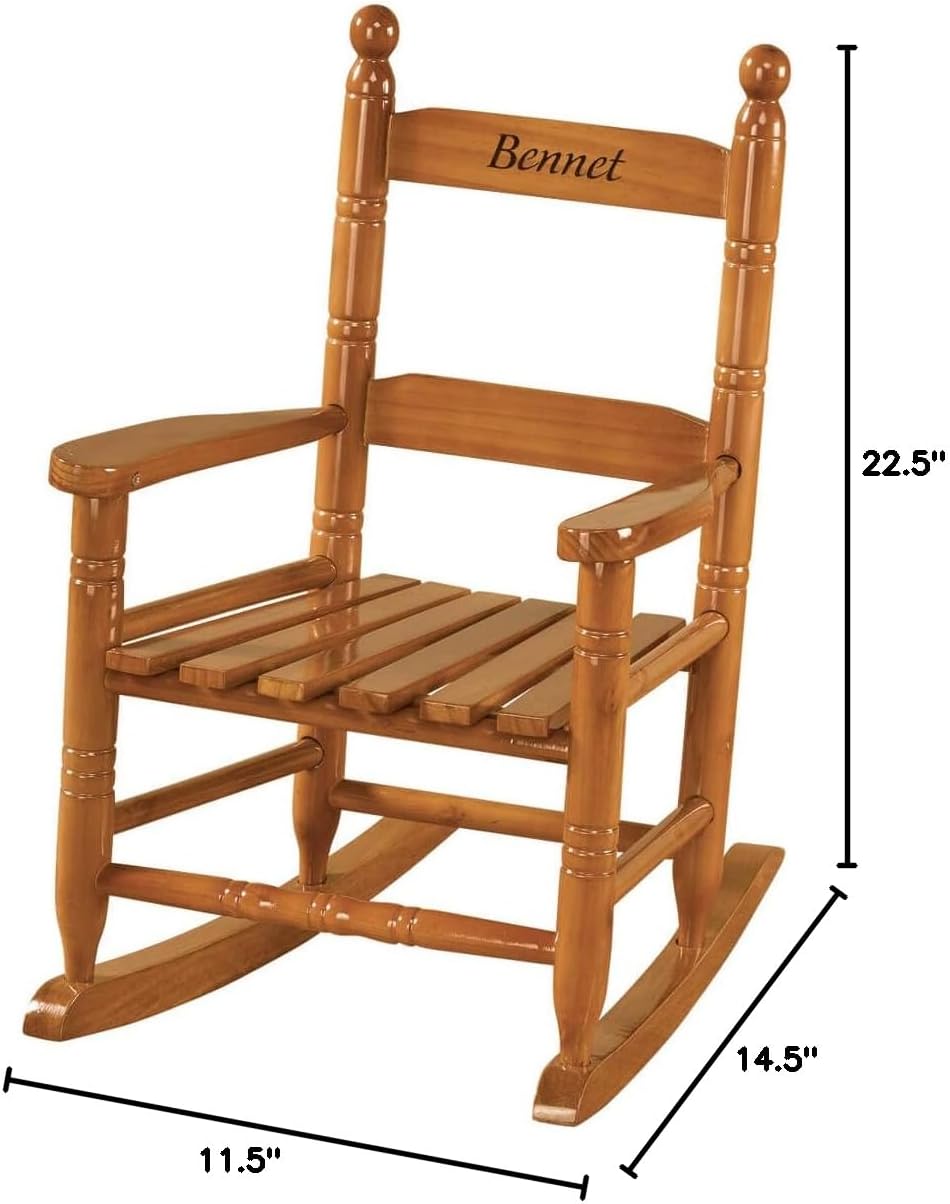 Miles Kimball Personalized Child's Natural Rocker -Wood, Black Font