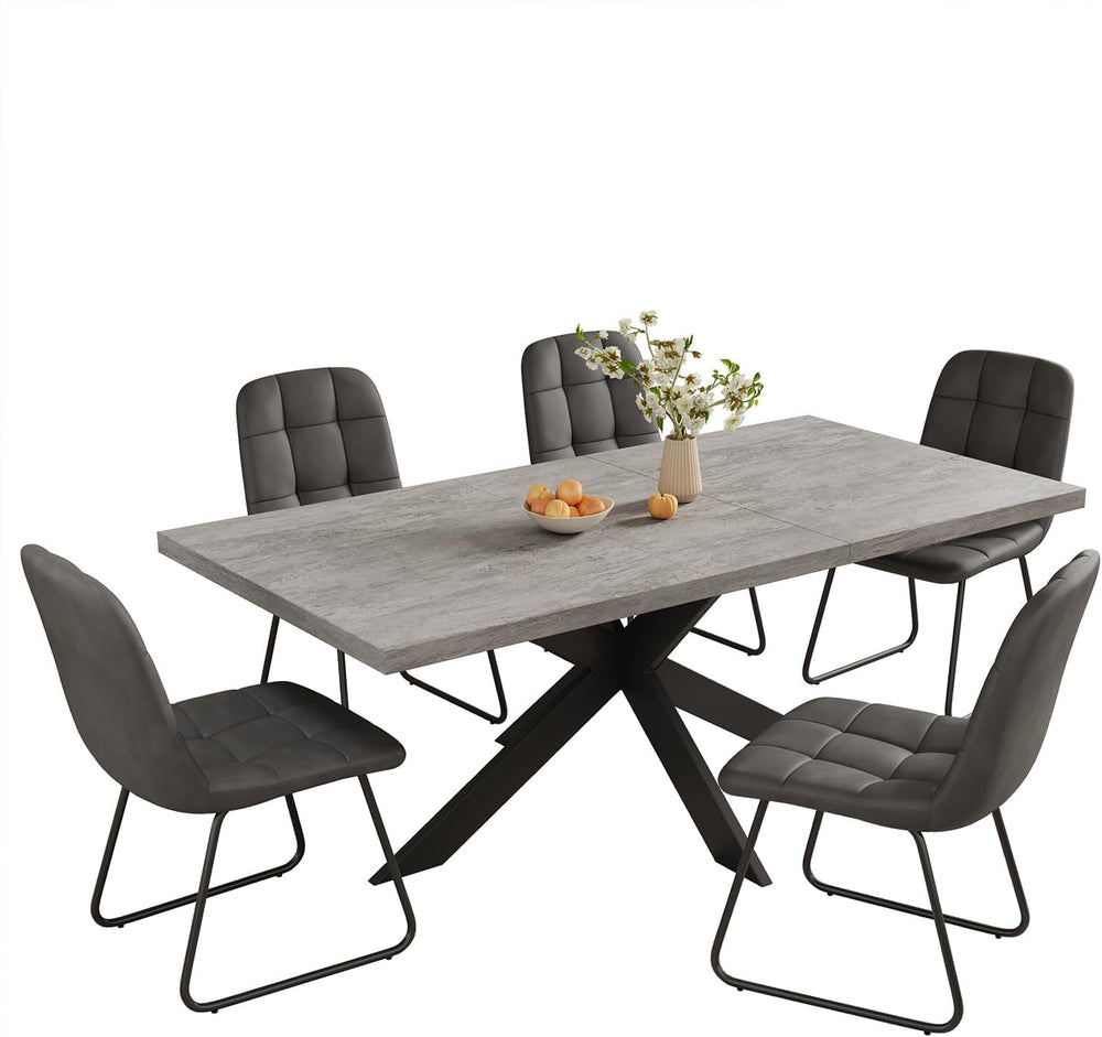 ZckyCine 7-Piece Expandable Dining Table Set, 63"-79" Extendable Re...