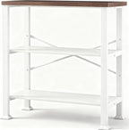 Hombazzar 3 Tier Book Shelf,31.5" Wide White and Brown Short Bookshelf | Multipurpose Design for Living Room,Office,Bedroom. Retro Industrial Design,Stability,Adjustable Feet,Easy Assembly