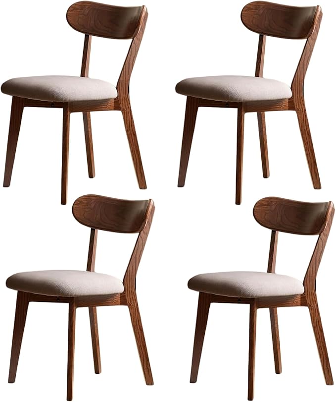 100% Solid Wood Dining Chairs,Mid Century Modern Dining Chairs with Upholstered Cushion,Kitchen,Dining Room Chairs Set of 4 (4, Walnut Color Grey Upholstery)