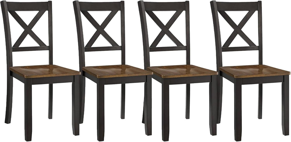 ROME + OAK X-Back Farmhouse Wooden Armless Dining Chairs in Black/Dark Brown,...