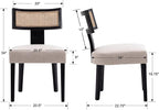 Rattan Dining Chairs Set of 4, Modern Dining Chair, Kitchen Dining Room Chair, Curved Cane Back Upholstered Linen Fabric Dining Chairs with Black Wood Frame, Beige