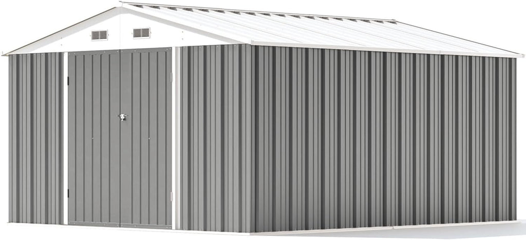Patiowell 10 x 12 FT Metal Storage Shed for Outdoor, Steel Yard Shed with Design of Lockable Doors, Utility and Tool Storage for Garden, Backyard, Patio, Outside use, Gray
