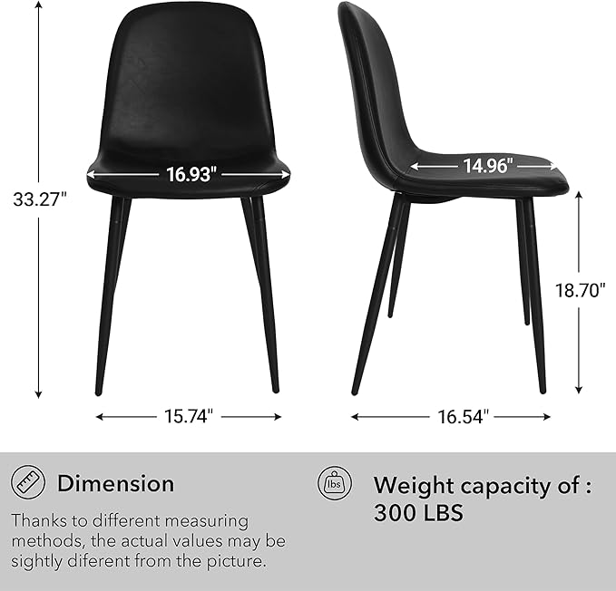 CangLong Black Dining Chairs, Modern Faux Leather Upholstered Kitchen Chairs Armless Accent Chairs with PU Leather Backrest & Metal Legs for Dining, Living & Meeting Room, Set of 4