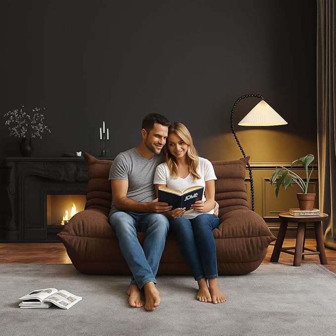 Bean Bag Chairs for Adults, Memory Foam Couch Loveseat Sofa Chair, Soft Teddy Material Cozy Comfy Reading Nook Chairs, Floor Chair for Living Room Bedroom Office(Coffee)