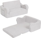 Extra Wide Toddler Couch, Foldable Kids Sofa to Lounger, Grey | Toddler Chair Fold Out, Reading & Playing, Living Room Playroom, Boys & Girls, Lightweight, Removable Washable Cover