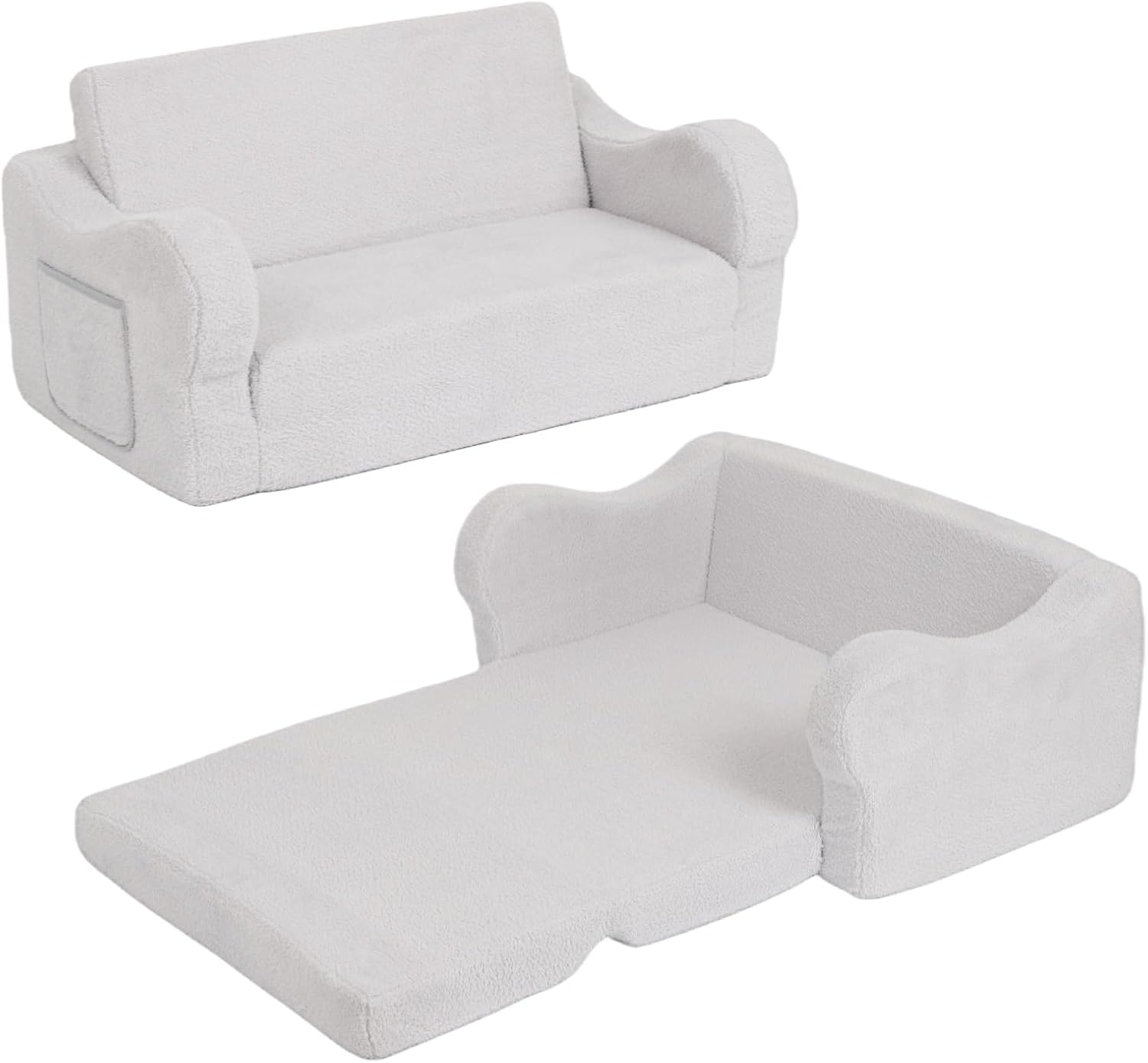 Extra Wide Toddler Couch, Foldable Kids Sofa to Lounger, Grey | Toddler Chair Fold Out, Reading & Playing, Living Room Playroom, Boys & Girls, Lightweight, Removable Washable Cover