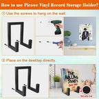 Picowe Vinyl Record Storage Holder, Black LP Display Rack Organizer, Metal Record Stand (1 Pack)