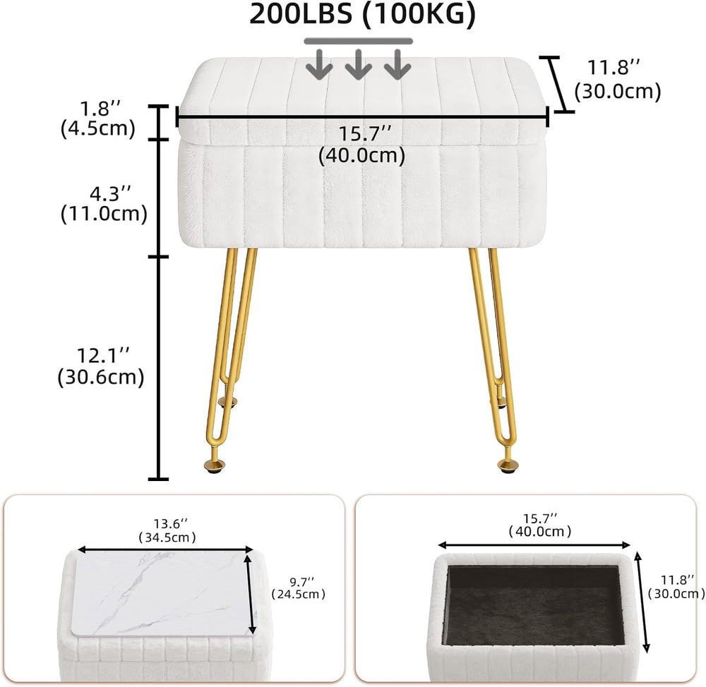 Somdot Vanity Stool Chair with Storage, Cute Furry Padded Seat, Makeup Stool,...