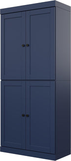 Palace Imports Solid Wood Kitchen Pantry Cabinet - 71.5" Tall x 32" W - Wooden Storage Cabinet with 4 Shaker Doors & 4 Adjustable Shelves, Navy Blue, 100% Renewable Eco-Friendly Wood, Made in Brazil