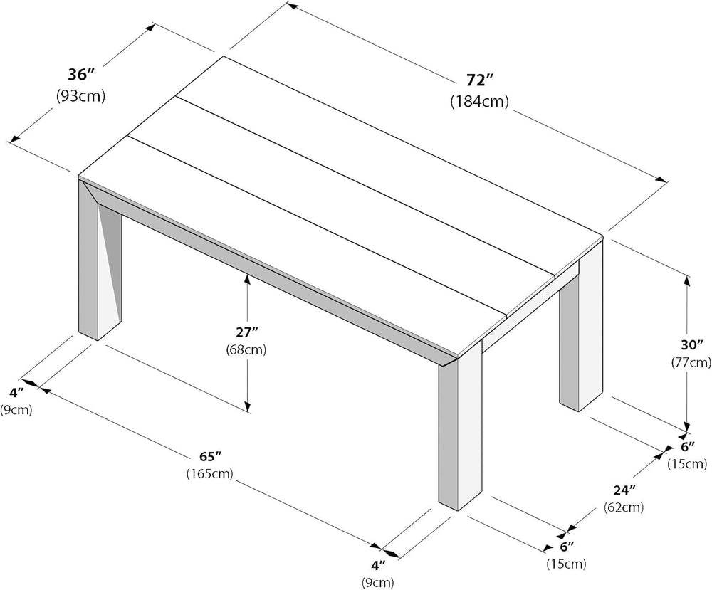 Plank+Beam 72" Modern Rectangular Dining Table, Solid Pine Wood Kitchen ...