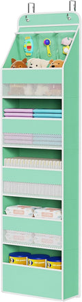 Univivi 6-Shelf Over Door Hanging Organizer Fabric Baby Door Storage with 5 Large Pockets and 3 Small PVC Pockets Wall Mount Hanging Storage Organizers for Baby Essential (Green)