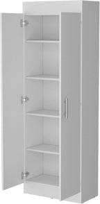 23.6" D*11.9" W*66.8" H Freestanding Kitchen Pantry with 4 Shelves, Double Door, Rectangular Wood Storage Cabinet, Modern Minimalist, for Living Room, Dining Room, White