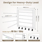 Bamboo Wall Mount Drying Rack for Laundry – Collapsible Foldable Clothes Dryer with 8 Arms & 5 Hooks, Space-Saving Laundry Hanger Dryer Rack, 20 Inch, 80 lb Capacity (White)