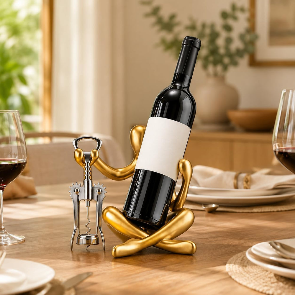 Small Single Countertop Wine Rack, Wine Bottle Holder Decor | Gold Abstract A...