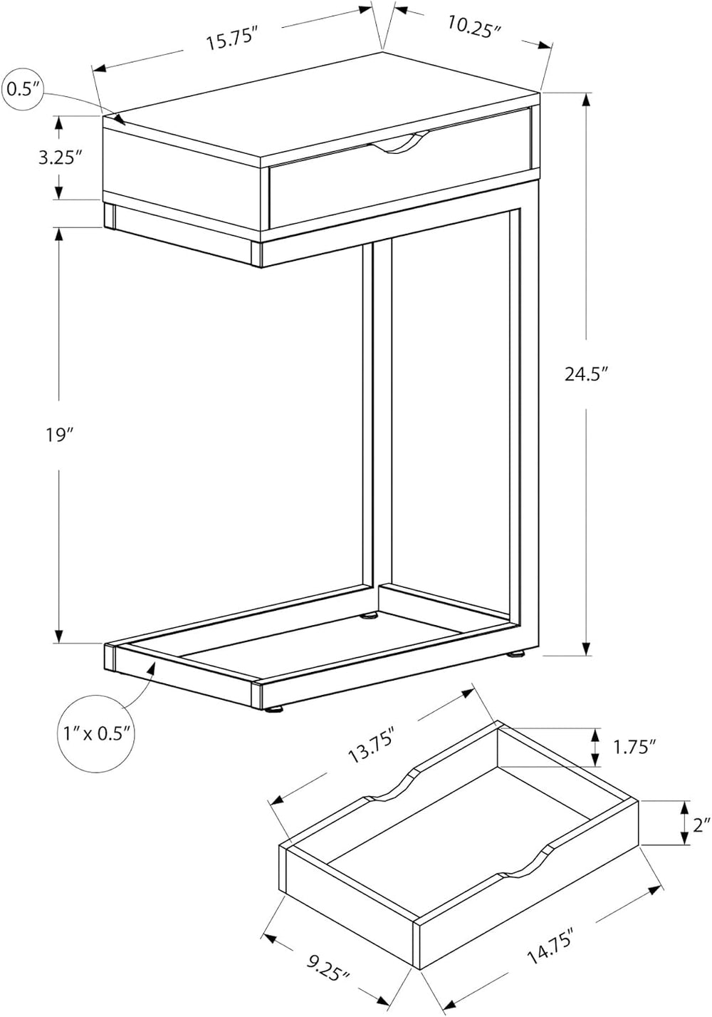 Accent Table, C-Shaped, End, Side, Snack, Storage Drawer, Living Room, Bedroo...
