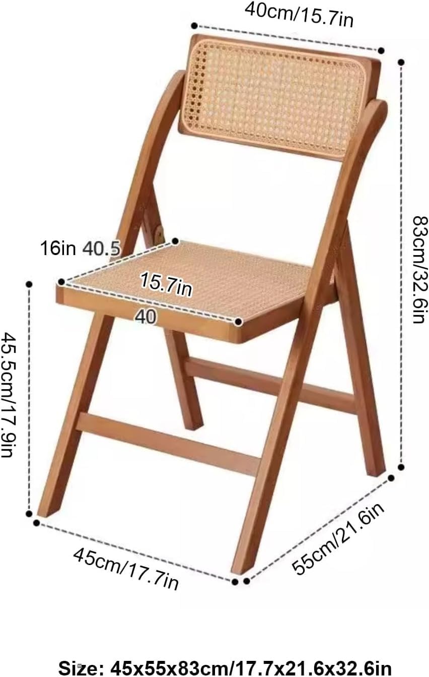 Mid Century Vintage Rattan Folding Chair with Adjustable Back Stackable Wood for Bedroom Living Room(Brown)