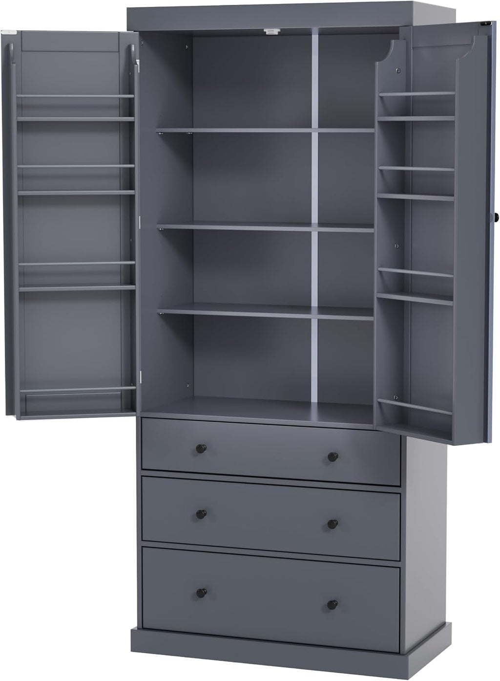 77-Inch Farmhouse Kitchen Pantry Cabinet - Freestanding Tall Storage with 3 Adjustable Shelves, 8 Door Shelves, 3 Slide-Out Drawers, 110lbs Shelf Capacity, Anti-Tip Design, Easy Assembly (Gray)