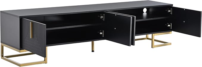 Ball & Cast Modern TV Stand with Storage Cabinets for TVs up to 80", Luxury Media Console w/Metal Legs & Gold Handles,Geometric Lines & Adjustable Shelf,Entertainment Center for Living Room,Black