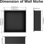 Achelous Stainless Steel Insert Shower Niche 12" X 12", No Tile Needed, Recessed Shower Shelf Organizer, Matte Black