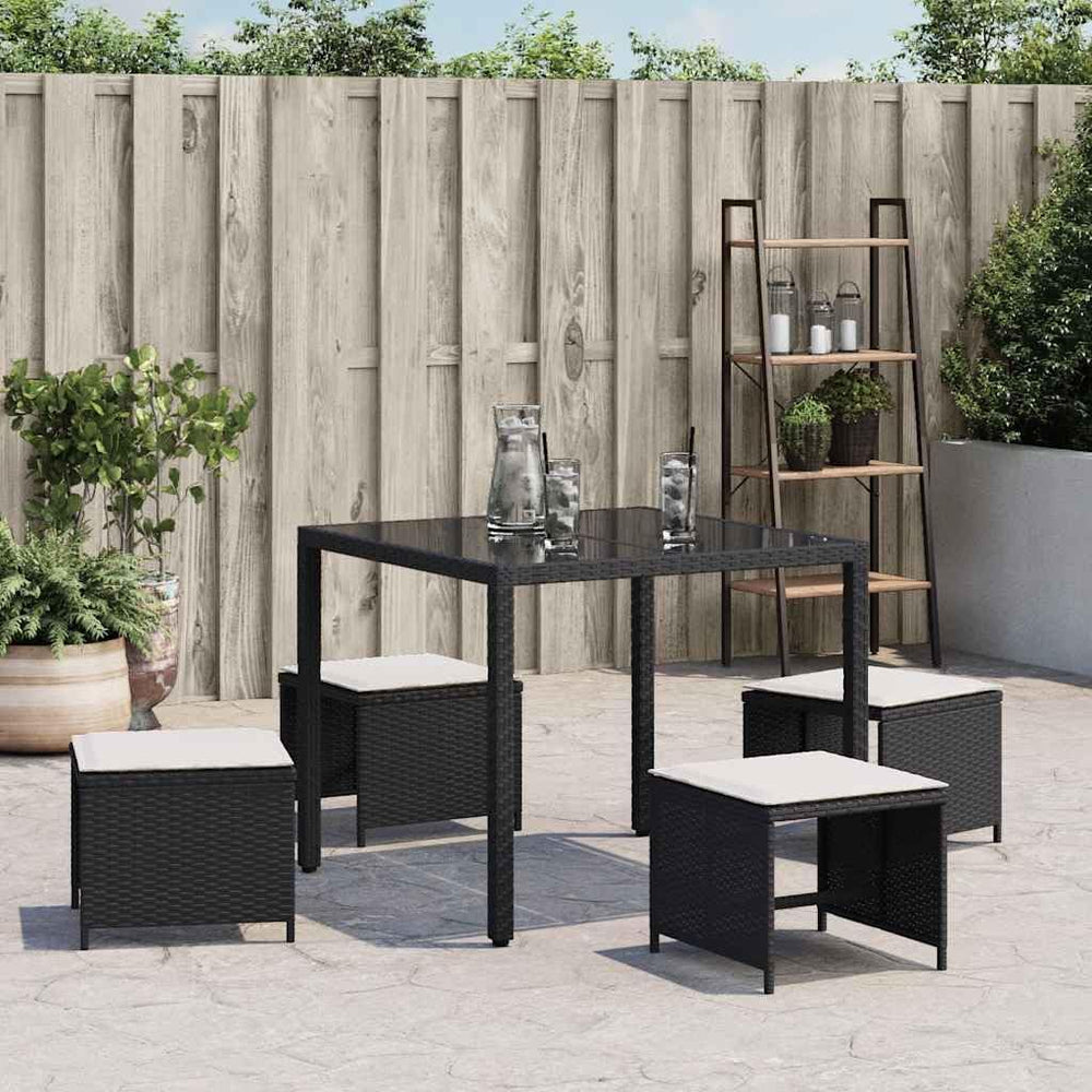 4-Piece Garden Stool Set Black with Cream Cushion
