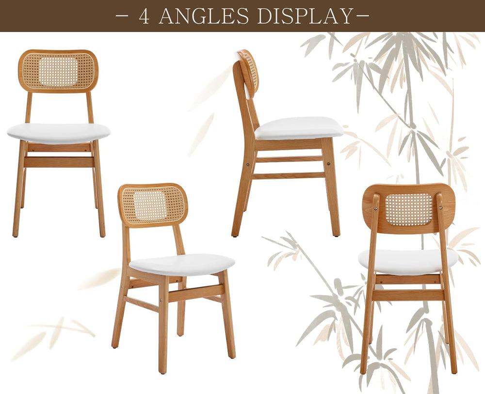 Shunzhi Rattan Dining Chairs Set of 6 Farmhouse White PU Leather Dining Room ...