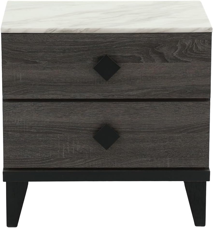 Two-Tone Finish Nightstand with 2 Drawers, Foil Grey,for Small Spaces